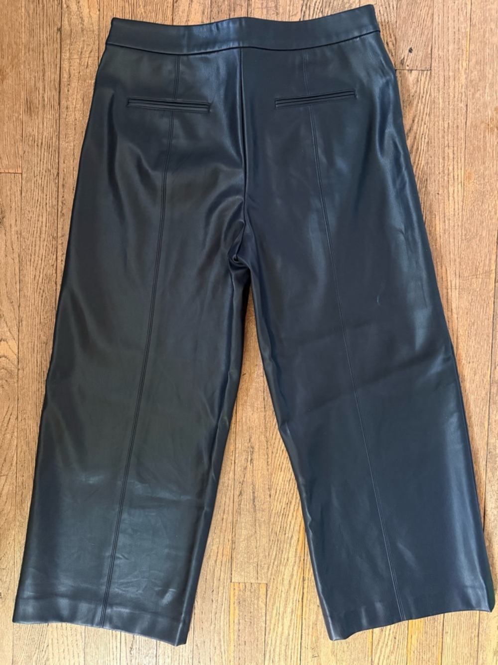 Ann Taylor Black Faux Leather Wide-Leg Cropped Culotte Pants Punk Business Chic - Picture 4 of 9